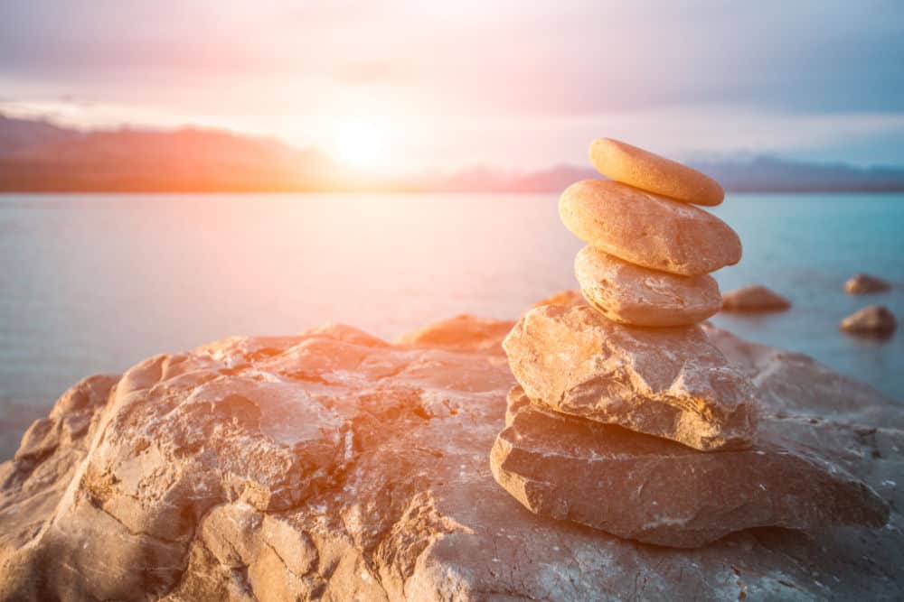 Zen stones on beach pukaki lake