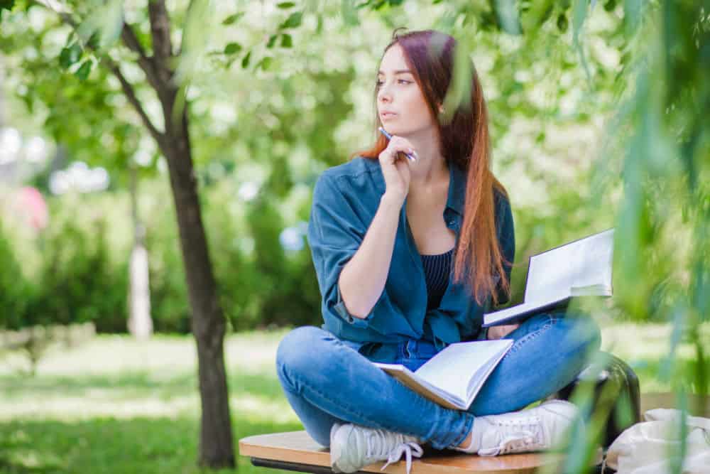 woman sitting in park